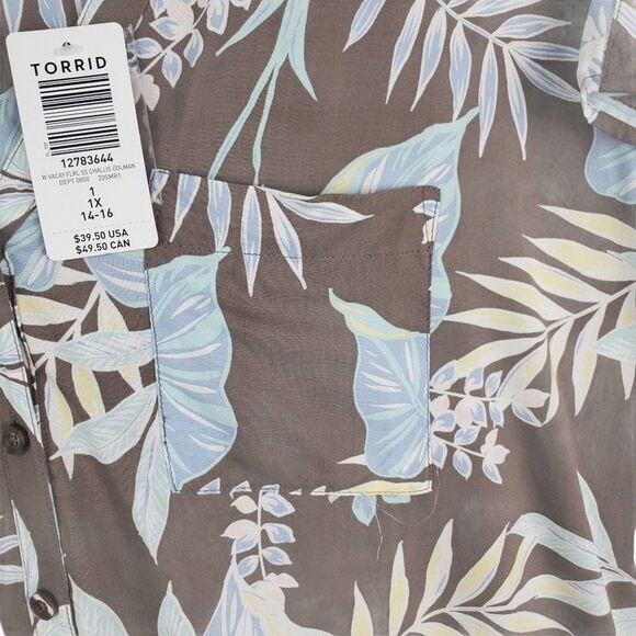 Torrid 1 Floral Challis Dolman Blouse Top Button Down Shirt Womens Plus NWT New - Picture 4 of 7